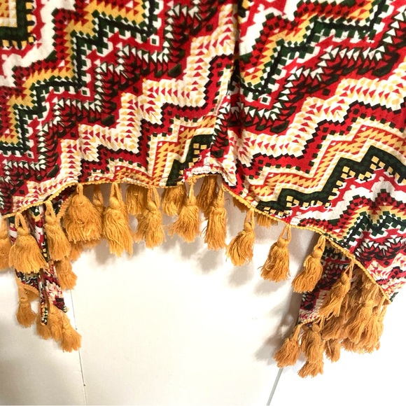 Tribal African Fringe Tassel Sun Maxi Coverup Dress Red Green Yellow Gold Medium - Picture 10 of 15